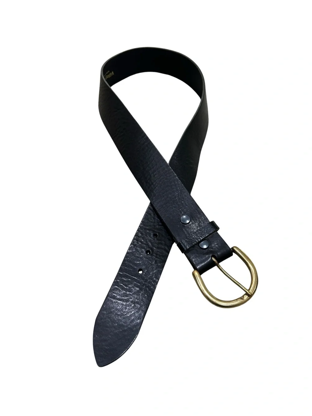 Village Leathers London Black Leather Belt antique Gold 1/2 round Buckle medium